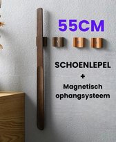 Schoenlepel lang - 55cm - Hoge Kwaliteit - Schoenlepels - Magnetisch - Ophang Systeem - Hout - Nut Brown