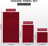 8-delige luxe handdoekenset, 2 badhanddoeken, 2 handdoeken en 4 washandjes, 97% ringgesponnen katoen zeer absorberend viscose streep handdoeken ideaal voor dagelijks gebruik (Rood)