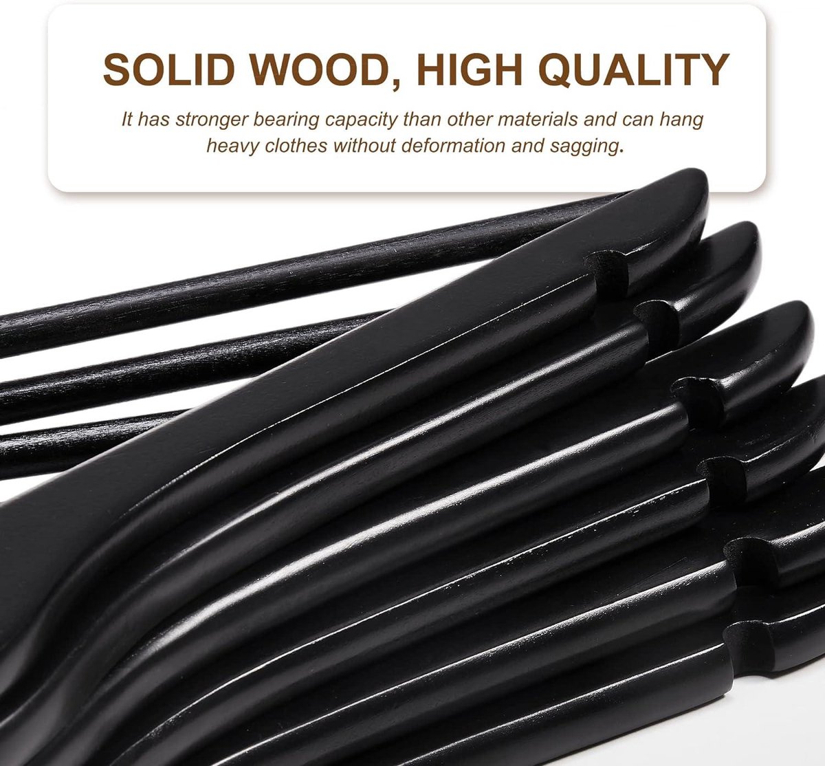 RSR Hangers Kleerhangers 25 stuks hout zwart | zonder brug I houten kleerhanger | hemdenhanger | blousehanger | met rokinkeping | 360° draaibare haak | verschillende kleuren en aantallen OS1