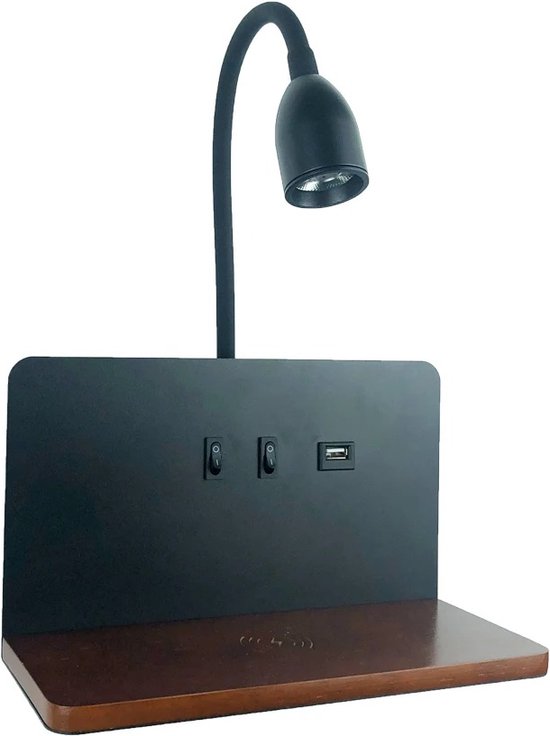 Wandlamp binnen - leeslamp - bedlampje - leeslampje - bedlampjes slaapkamer - bedlampjes leeslampjes - bedlampjes hoofdbord - inclusief draadloos opladen voor telefoon - 360 graden draaibaar - Zwart