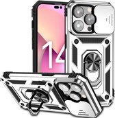 City hoesje - Ring - Anti Shock - Camera Bescherming - iPhone 14 Pro - Backcover - Zilver