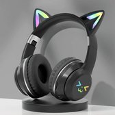 Koptelefoon Kinderen - Headset draadloos - Kat - Kattenoortjes - Bluetooth - LED verlichting - 10 uur batterij - Opvouwbaar - Zwart