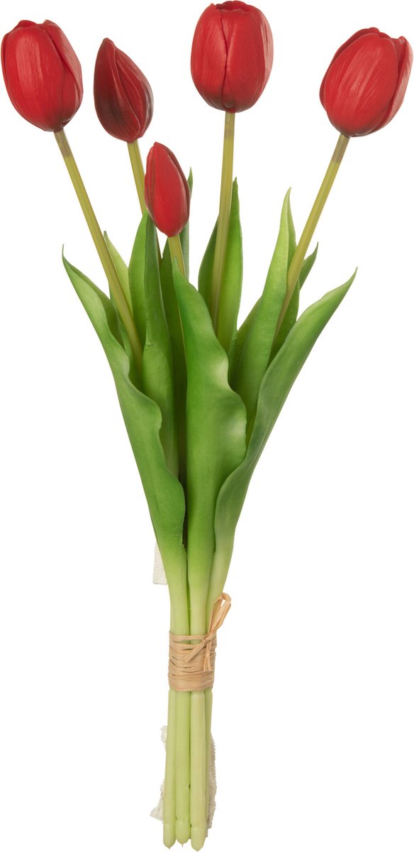 J-Line boeket Tulpen 7 stuks - kunststof - rood - medium