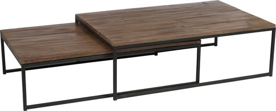 J-Line table de salon - bois/métal - marron/noir - 2 pièces