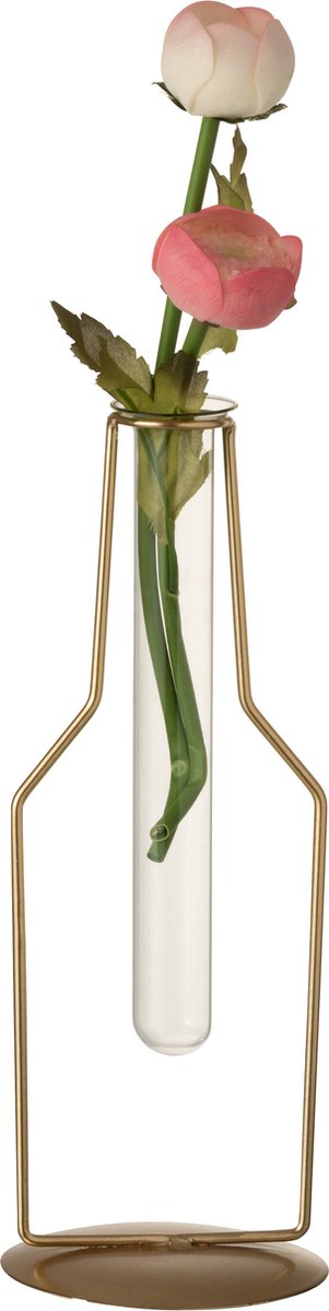 J-Line vaas 1 Tube Fles - metaal/glas - goud - small - 2 stuks - 26 cm hoog
