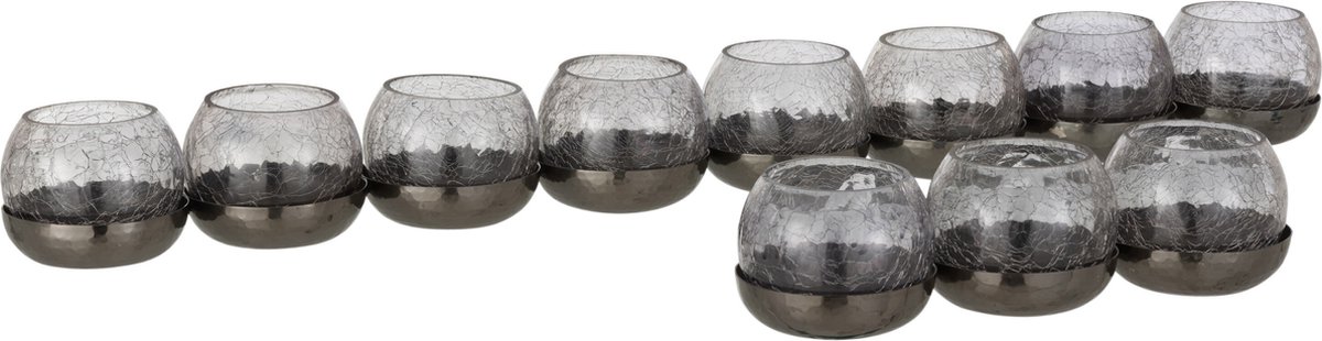 J-Line theelichthouder 8 Bol Craquelé - glas/metaal - zwart