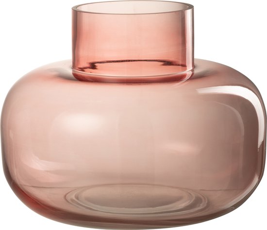 J-Line vaas Plat Rond - glas - roze - 20.00 cm hoog