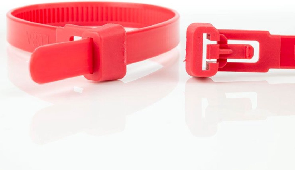 Hersluitbare Kabelbinders - 250 x 7,6mm - Trekkracht tot 22,2kg - 100 stuks - Rood
