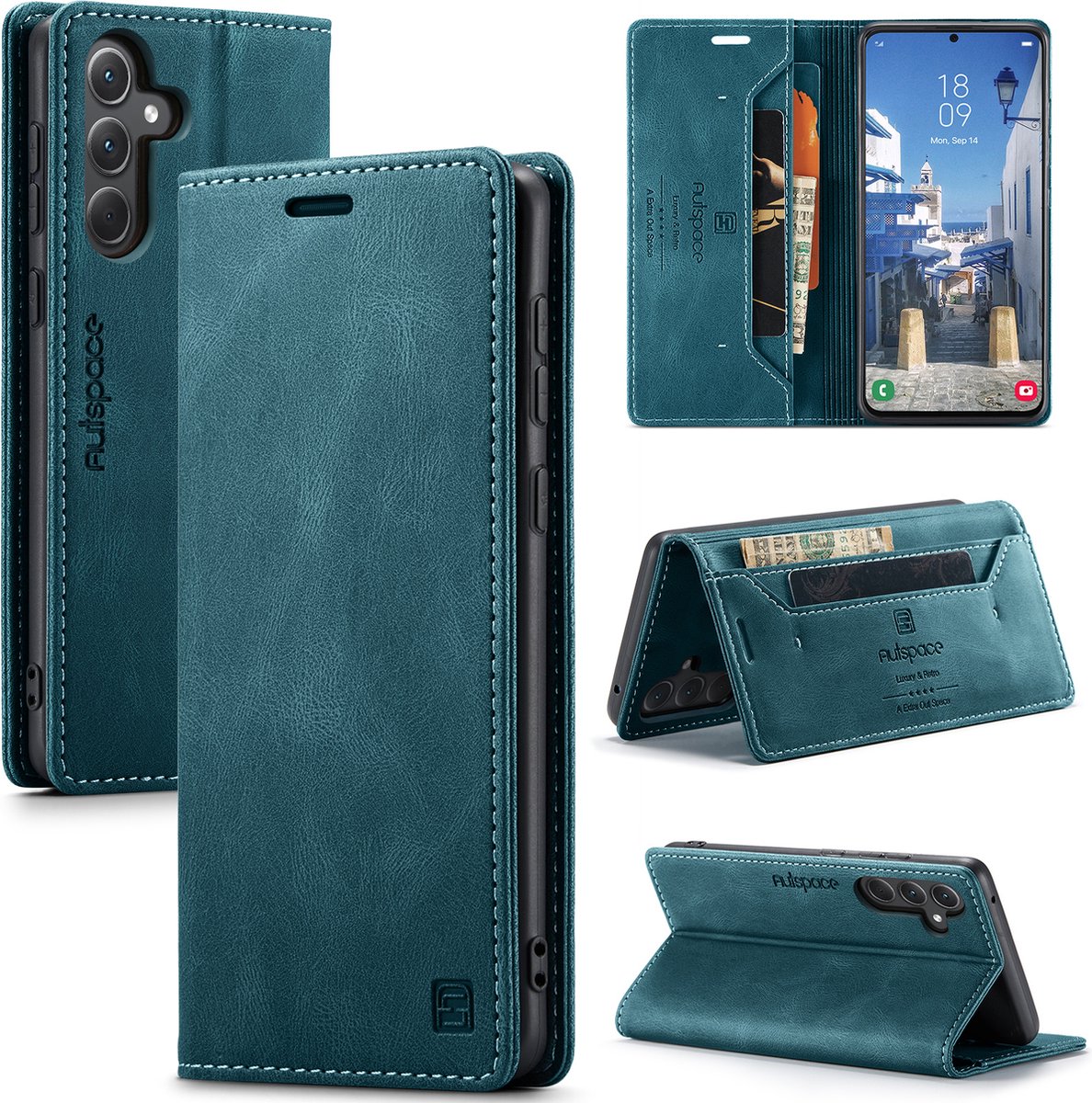 Luxe Flip Case met RFID Bescherming Kaarthouder en Magneetsluiting voor Samsung Galaxy A35 _ Blauw
