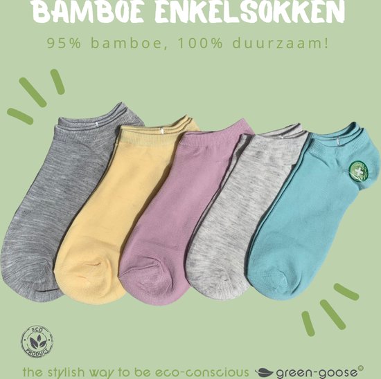 green-goose® Bamboe Dames Enkelsokken Sneakersokken | Maat 36-41 | 5 Paar | Zwart, Grijs, Creme | 85% Bamboe | Zacht, Admenend en Duurzaaam!