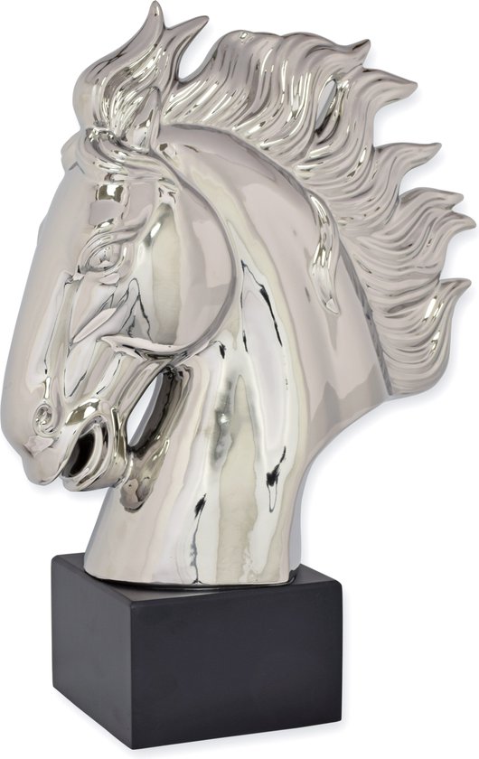 Keramisch beeld van een paardenhoofd Zilver 44 cm hoog