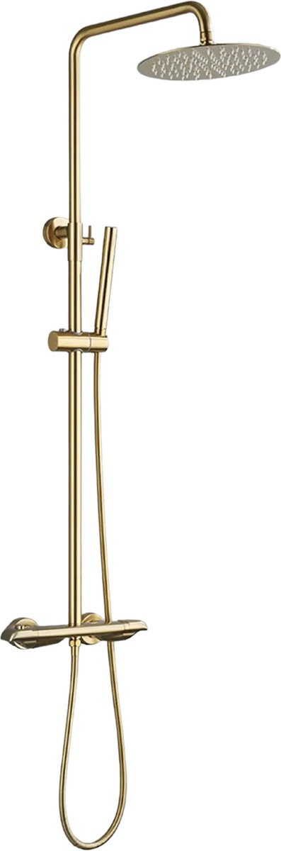 Doucheset Opbouw Compleet - Regendouche Geborsteld Messing PVD coating - Sedal binnenwerk - Thermostaatkraan – Zeer goede kwaliteit – Design