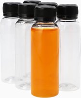 6x Sapfles Plastic 100 ml - Mini - PET Flessen met Dop, Sapflessen, Plastic Flesjes Navulbaar, Smoothie Sap Fles - Kunststof BPA-vrij - Set van 6 Stuks