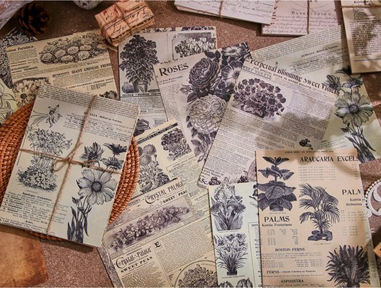 Foto: Journaling papier set vintage flowers vintage flora book pages vintage papier set 30 stuks voor o a bulletjournal scrapbooking en kaarten maken