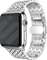 Strap-it Draken stalen band - Geschikt voor Apple Watch bandje - Series 1/2/3/4/5/6/7/8/9/SE - Zilver - Metalen schakel band met draken patroon - RVS iWatch bandje voor maat: 38 mm 40 mm 41 mm