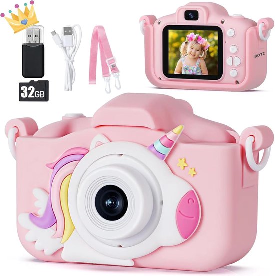 BOTC Kindercamera - 32GB SD-kaart - Digitale Kindercamera HD 1080p - Fototoestel voor Kinderen - Roze
