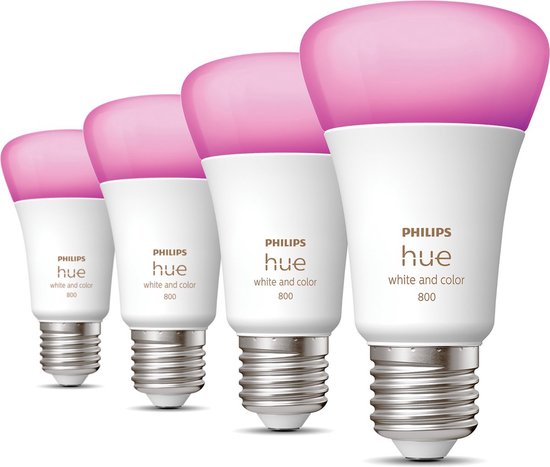 Philips Hue E27 White and Color Ambiance Uitbreidingspakket - 4 Losse Hue Lampen - Wit en Gekleurd Licht - Dimbaar