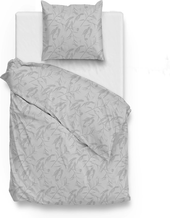 Luxe katoen/satijn dekbedovertrek Nathalia Grijs - eenpersoons (140x200/220) - uniek dessin - subtiel glanzend - extra zacht en fijn - hoogwaardig kwaliteit