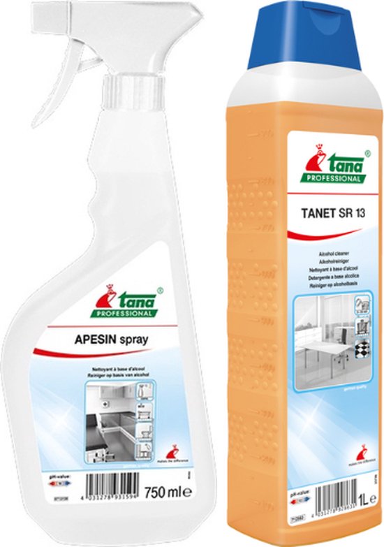 Tana - alcoholreiniger - TANET SR 13 - 1 Liter + Tana Apesin - Desinfectie- oppervlaktereiniger - Spray 750 ml