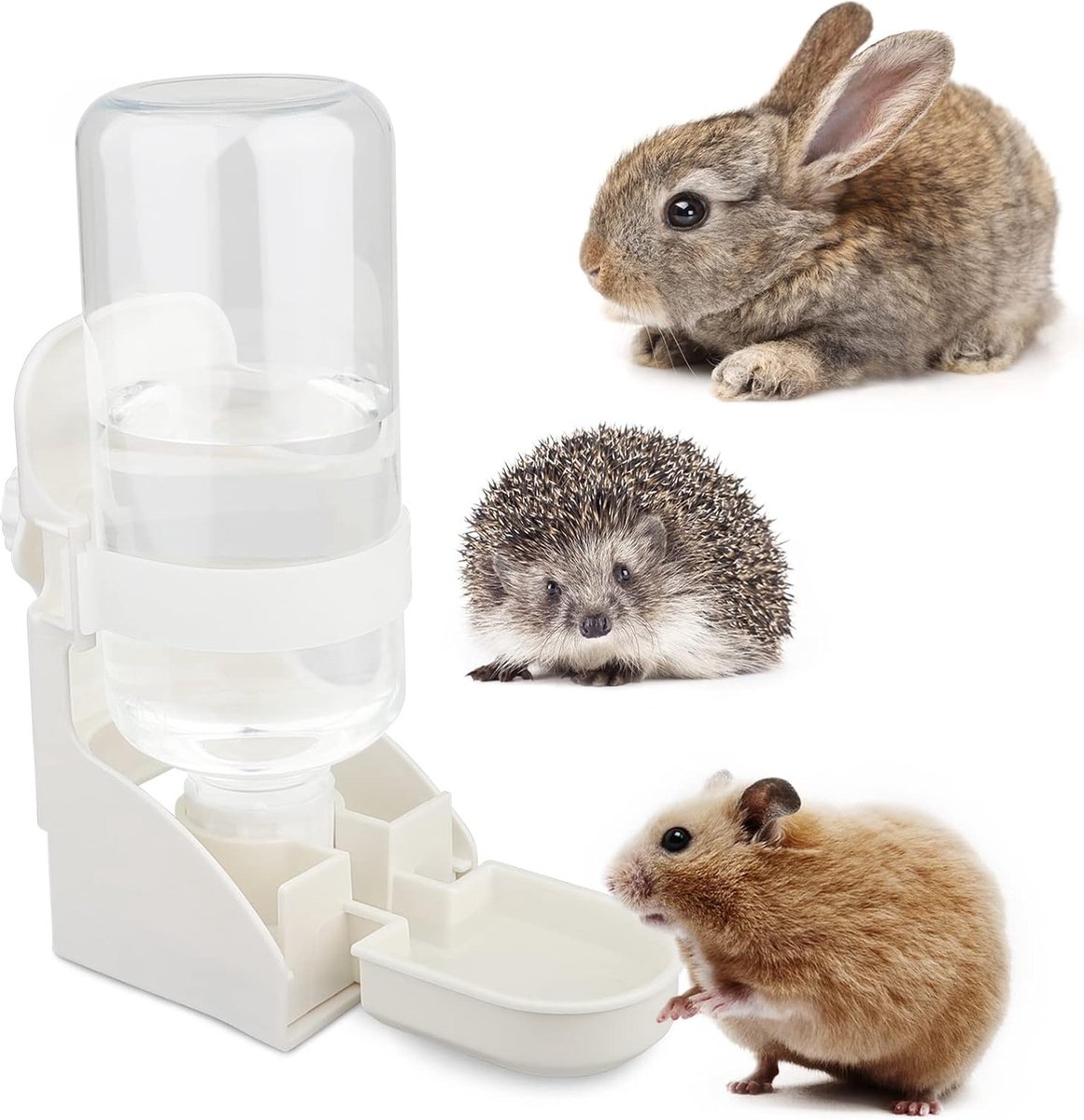 Waterfles voor huisdieren, 500 ml, [basis/ophangend dubbel doel] Automatische waterdispenser voor kleine dieren Afneembaar en gemakkelijk schoon te maken voor hamsters, konijnen, chinchilla, egel, eekhoorn, kleine dieren,