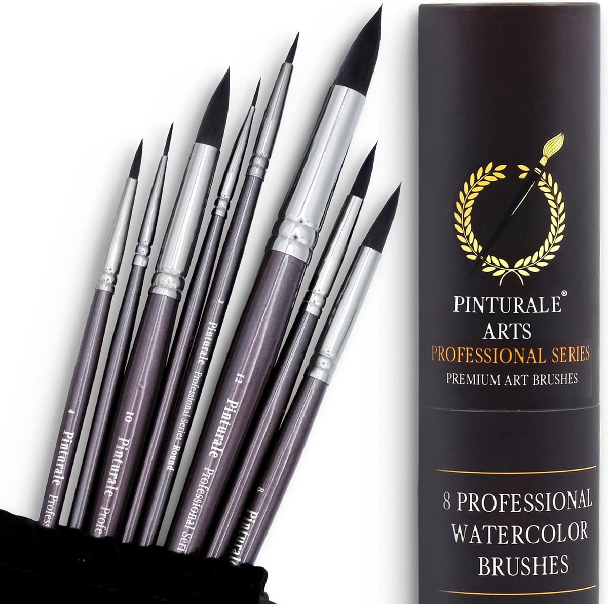 Aquarelborstelset voor professionals, ronde serie, 8 aquarelpenselenset, hoge absorptie en controle van water voor constante kleurstroom, aquarelpenseel voor kunstenaars, aquarel