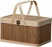 Bamboe picknickmand met deksel en handgreep - natuurvriendelijk en gevlochten - voor gezinnen en camping - 30 x 20 x 16 cm picnic basket