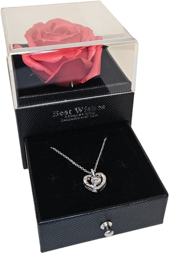 hssopa Echte geconserveerde rode roos met ketting van S925 sterling