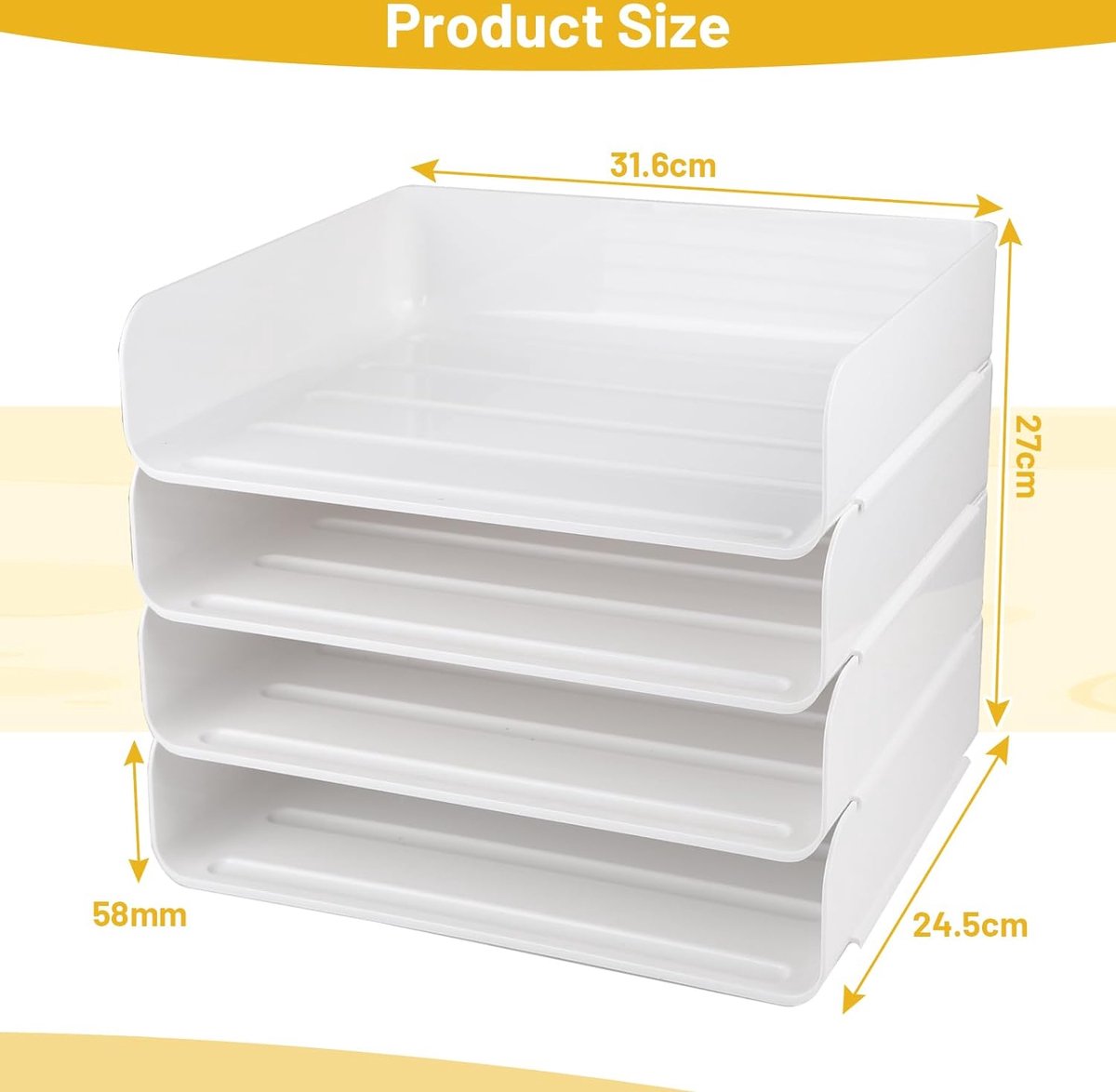 Organisateur Bureau Empilable Spacrea - 4 Niveaux Doré - Rangement Documents Et Fournitures