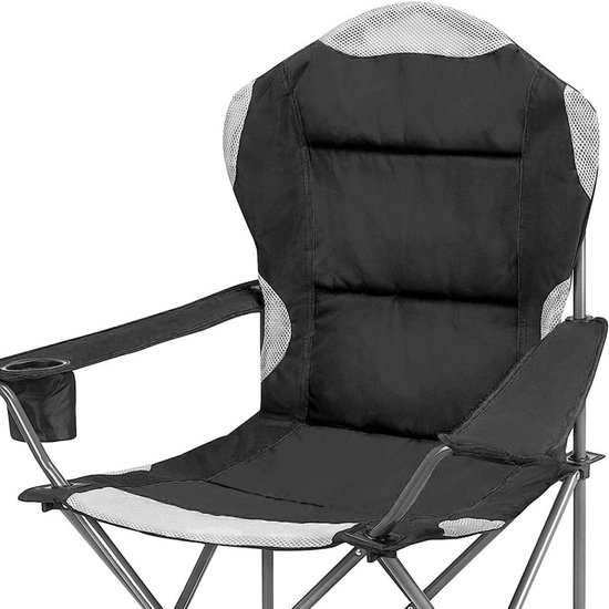 Opvouwbare campingstoel Heavy Duty Luxe Gewatteerd Hoge Rug Zwart 1 Stoel met. bol