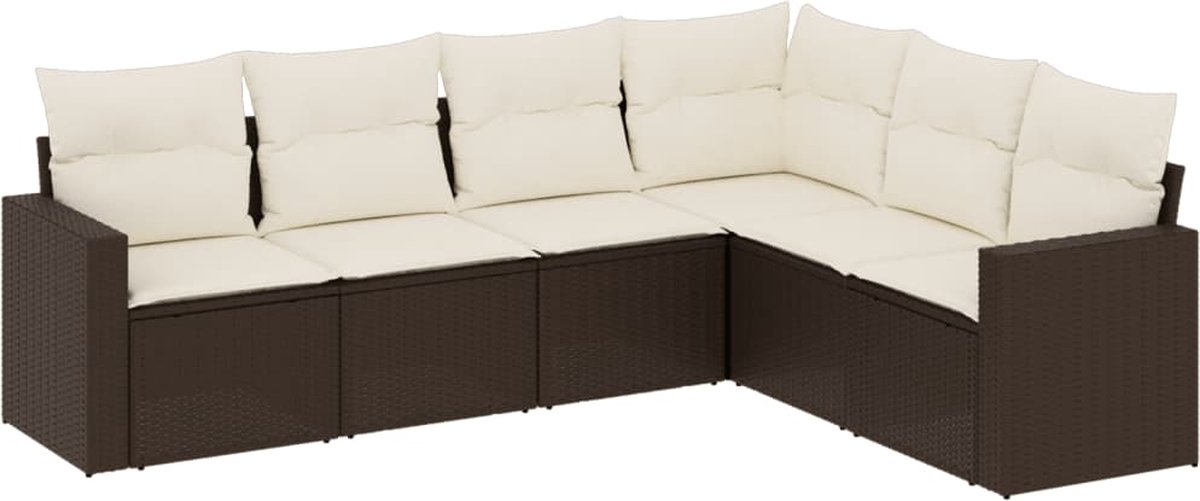 vidaXL 6-delige - Loungeset - met - kussens - poly - rattan - bruin