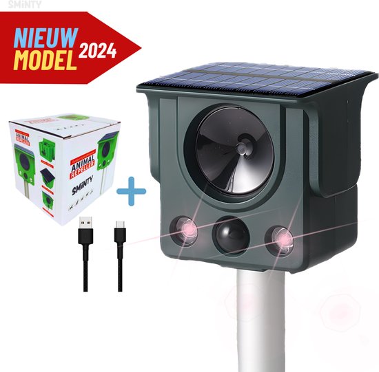 Sminty® Kattenverjager - Ultrasoon - Kattenverjager op zonneengergie - Marterverjager - Ongedierte Verjager- 360° Bescherming - IP56 Waterdicht - Katten verjager voor de tuin - Vogelverjager - Kattenschrik - Buiten - Dierenverjager - Muizenverjager