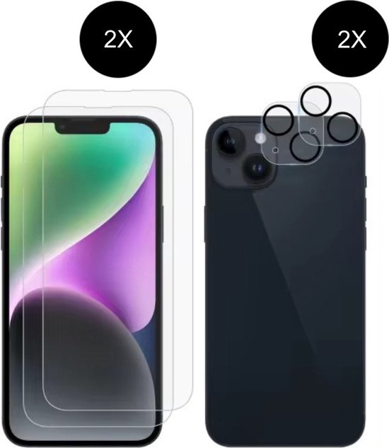 TG Techgrip - 2 pièces de protection d'écran et 2 pièces de protection d'écran d'appareil photo pour iPhone 15 – Protecteur Glas' écran en Tempered Glass appareil photo, Set de Protection pour iPhone 15