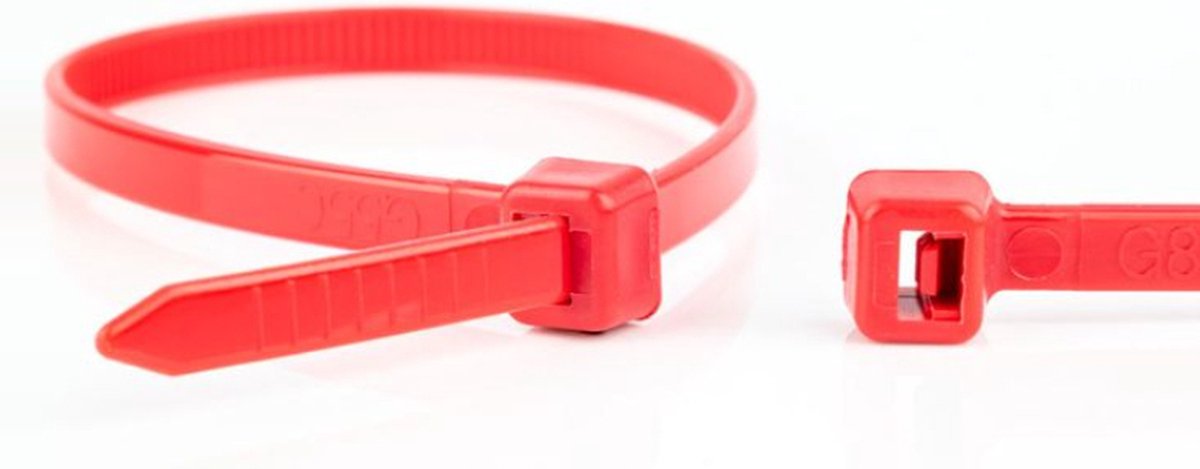 Kabelbinders - 140 x 3,6mm - Trekkracht tot 18,2kg - 100 stuks - Rood
