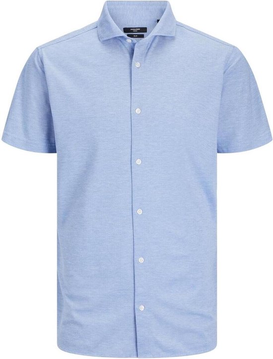 Jack & Jones Overhemd Jprblarian Pique Shirt S/s 12258626 Palace Blue/slim Fit Mannen Maat - XL