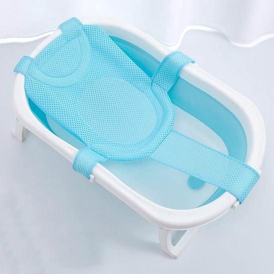 Foto: Babybadmat babybadmat badkuip inzetstuk baby met mesh verstelbaar antislip met veiligheidsgordel babybadmat babybadmat babybadmat voor pasgeborenen peuters blauw 