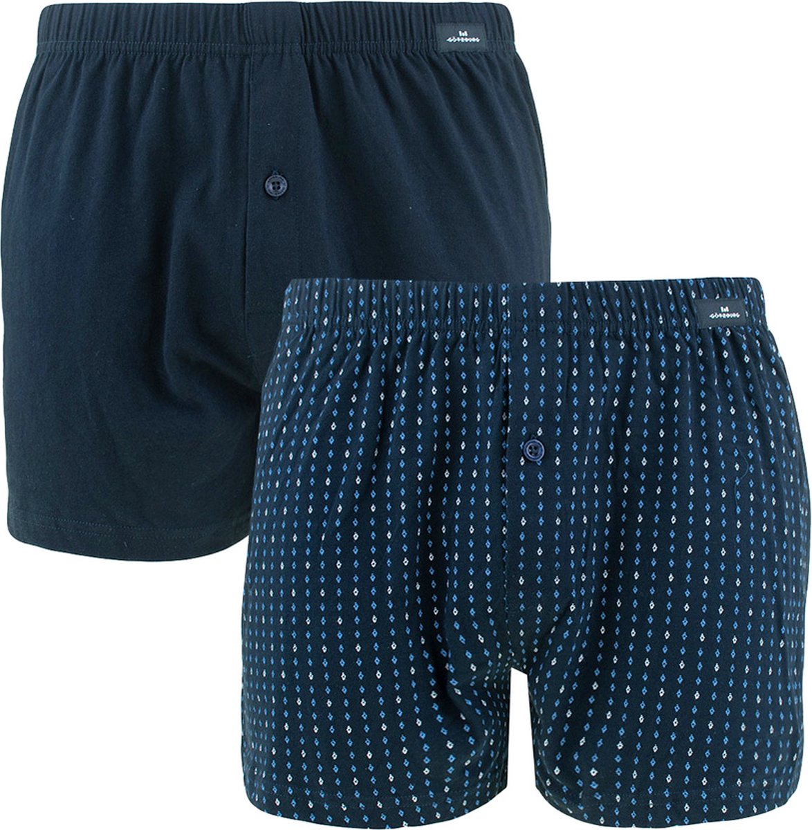 Götzburg heren 2P wijde boxershorts geruit minipatroon blauw