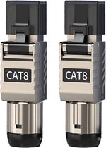 RJ45 Netwerkplug - CAT 8 STP - Voor 9mm kabeldiameter - Gereedschapsvrije Netwerkplug - Grijs - 2 stuks