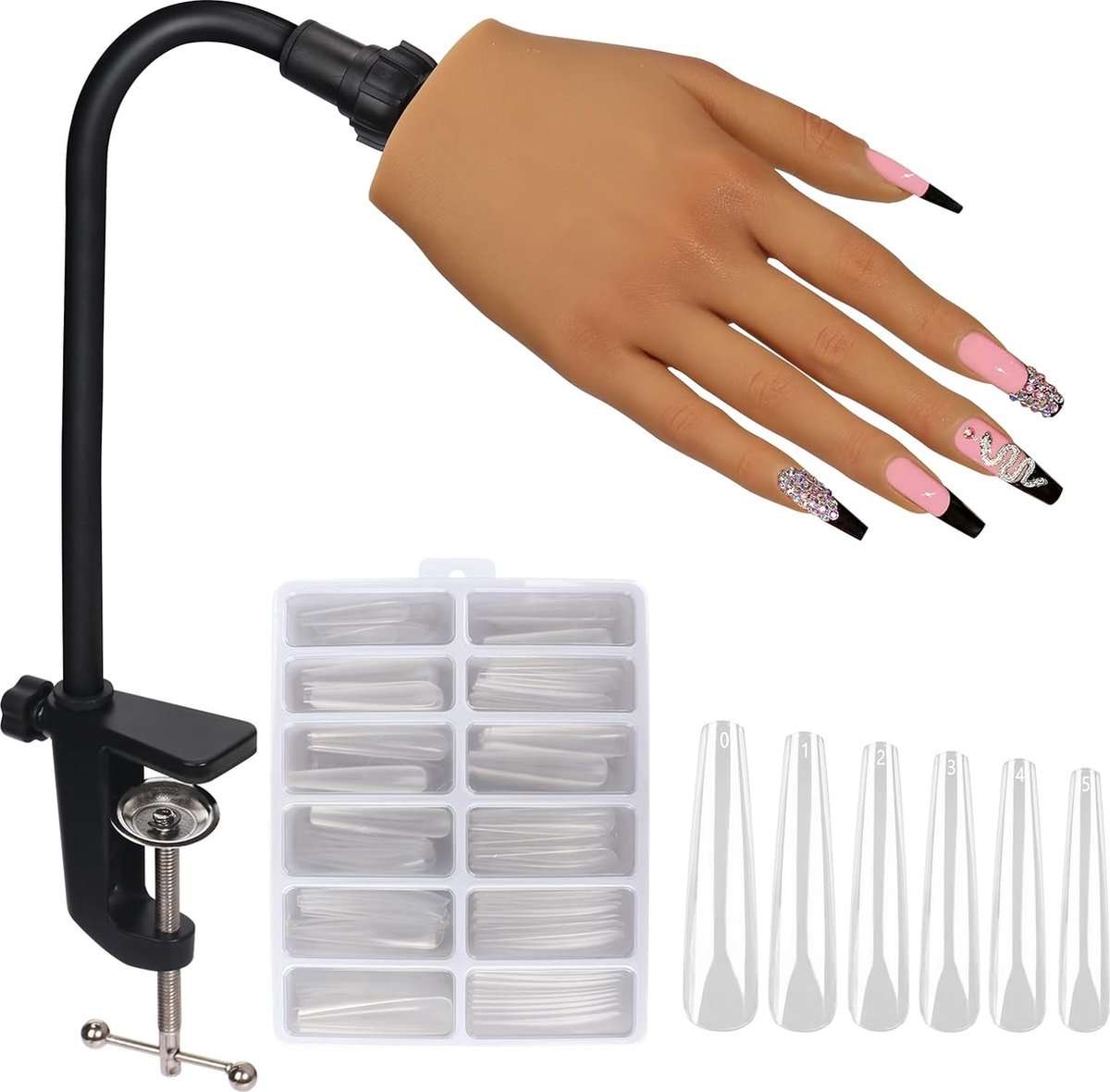 Goedkoopste Acrylnagels Oefenhand Verlengingsset - Complete Set voor Doe-het-Zelf Nagelverlenging - Realistische Oefenvingernagel - Nageltechnieken Oefenen - Nagelaccessoires Inbegrepen