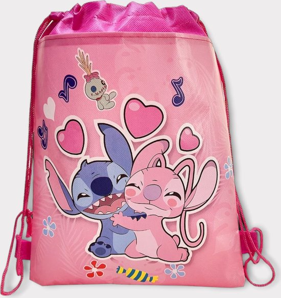 Lilo en Stitch rugzakje met trekkoord - Disney - kleur roze - jongens en meisjes - cadeautje - gymtas