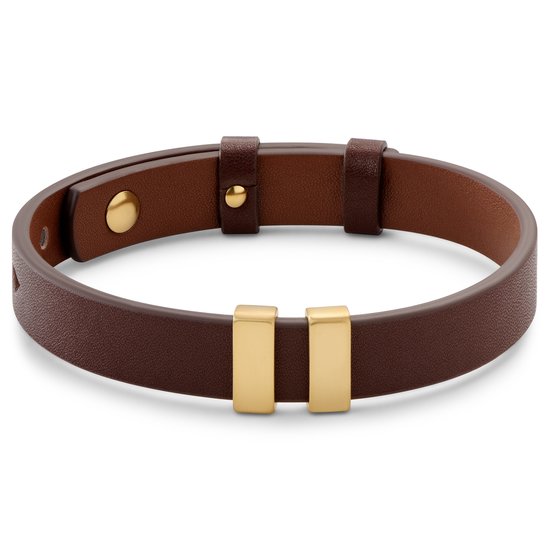 Nomen | Bracelet en cuir brun avec plaque d'identité dorée