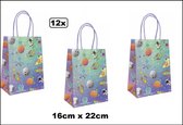 12x Koordtas Space 16cm x 22cm - Ruimte - Goodiebag papieren draagtas tas|koord festival kado themafeest party geschenken verjaardag
