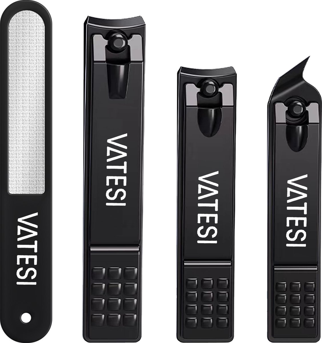 Goedkoopste Professionele Nagelknipper Set met Nagelvijl - 4 Stuks - Kalknagels - Teennagels - Nageltang - Manicure & Pedicure Set - Zwart