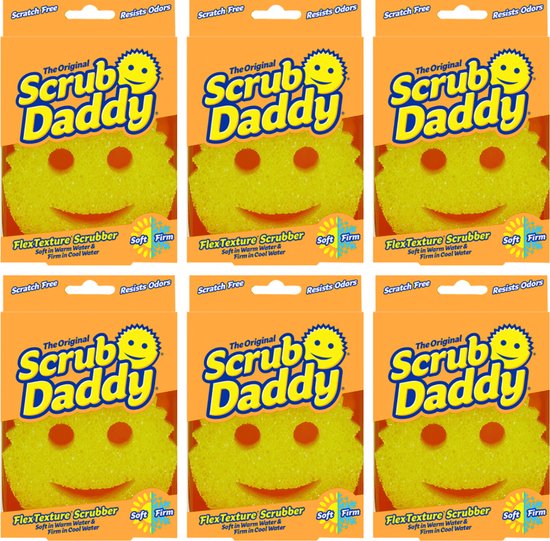 Éponge Scrub Daddy - Jaune - 6 pièces - Tampons à récurer sans rayures - Éponge de nettoyage - Éponge à récurer - Éponge Wonder