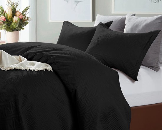 Sleep Wave - Bedsprei 2 persoons - 260x250cm + 2 kussenslopen 60x70cm - Zwart