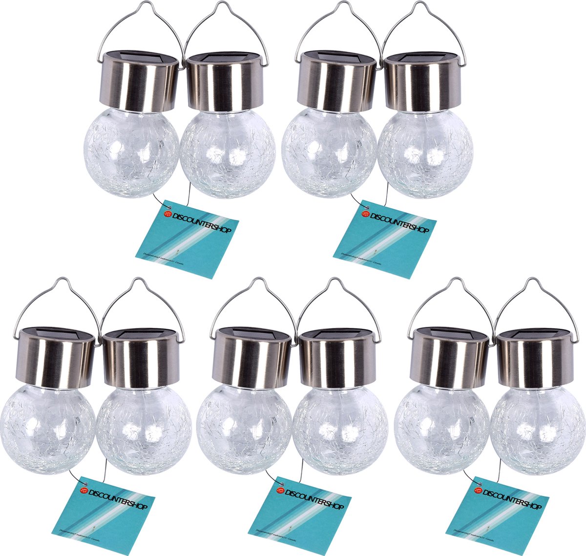 10-delige Set Zonne Tuinlampen Beach - Roestvrij Staal & Kristal - Zilver - 9x6cm - Sfeerv