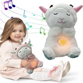 Slapende Lam met ademhaling en muziek - licht - ademhalingsknuffel - baby's en kleine kinderen - rustgevend geluid van muziek & ademhaling - kraamcadeau - cadeau - 30 cm - Roze