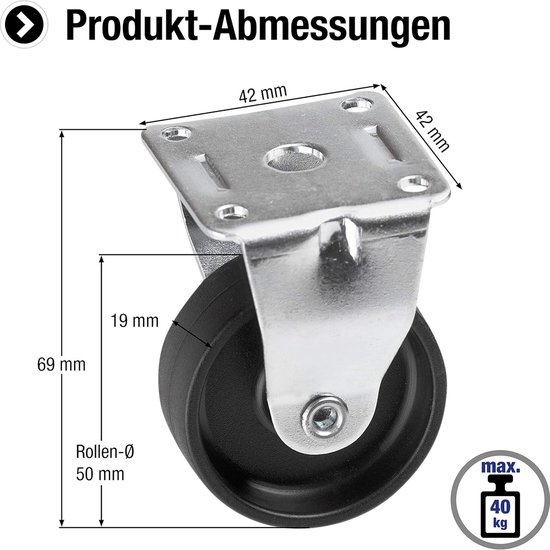 Metafranc Doppelrolle 50 mm - mit Stift und Hülse - Kunststoff-Rad - Harte Lauffläche - Gleitlager - 35 kg Tragkraft / Transportrolle / Möbelrolle / Containerrolle / Parkettrolle / 800130