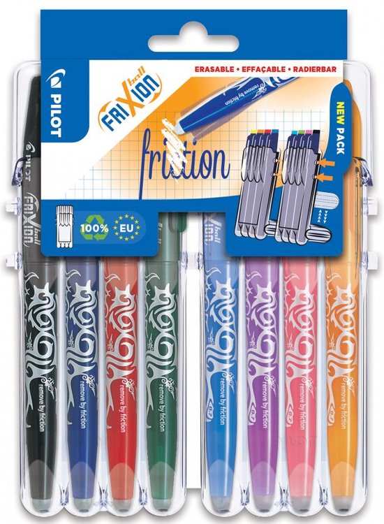 Pilot FriXion - Ensemble de stylos à bille roulante - effaçable - 8 couleurs - sous blister de luxe