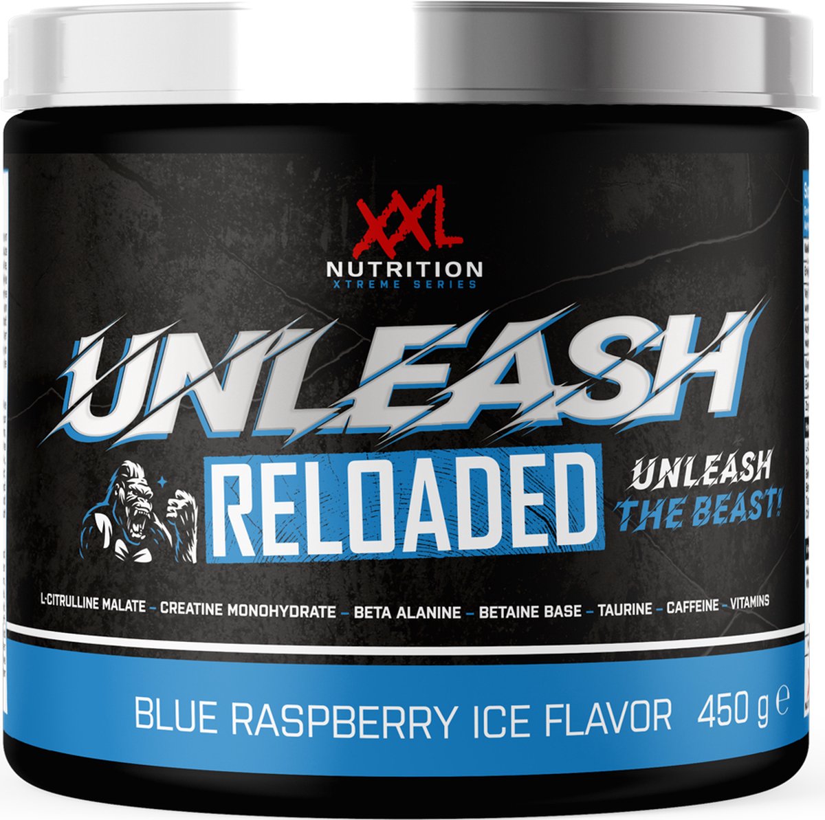 Goedkoopste XXL Nutrition - Unleash Reloaded - Preworkout met L-Citruline, Beta-Alanine, Taurine, 250mg Cafeďne - Pre Workout - Blue Raspberry Ice