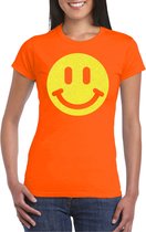 Bellatio Decorations Verkleed shirt dames - smiley - oranje - carnaval/foute party - feestkleding L